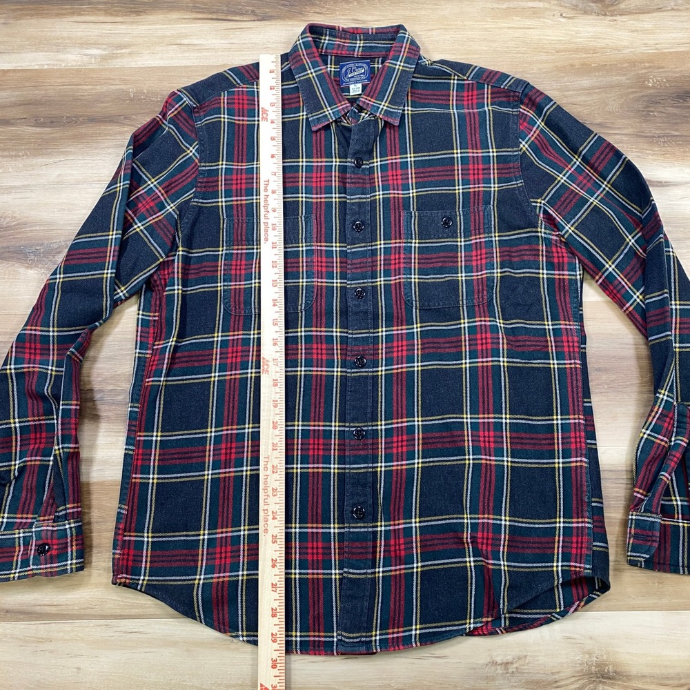 J.Crew Flannel Shirt Mens Large Slim Heritage Plaid Cotton Gray Red Classic Top - Picture 5 of 9
